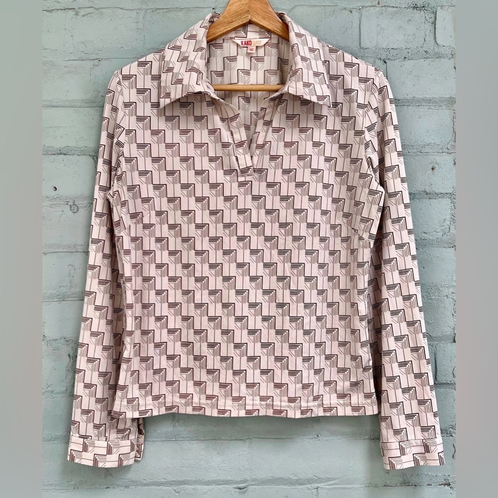 Vintage Geometric Patterned Collared Top